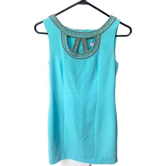 Lilly Pulitzer Shorely Blue Sleeveless Beaded Lane Shift Dress  Size 2 - Picture 7 of 8